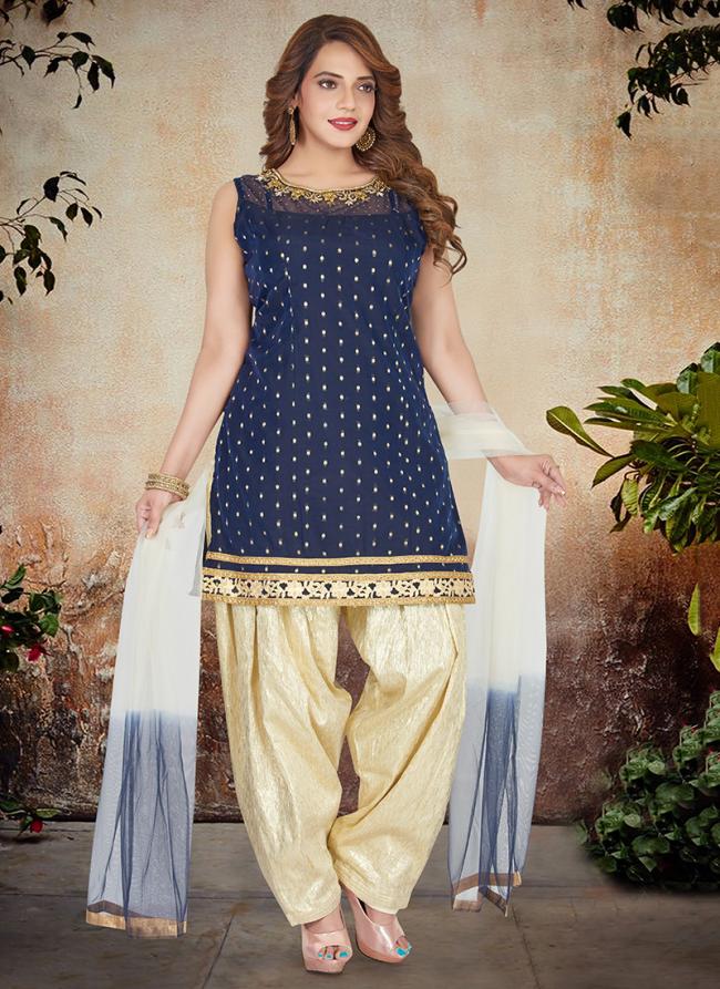 BLUE Chanderi booti Festival Wear Hand Work Readymade Salwar Suit